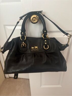 Coach Black Leather Satchel with Gold-Tone Accents